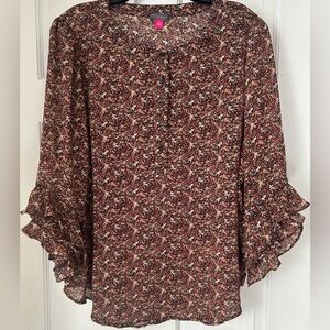 Vince Camuto multi color floral pattern 3/4 tiered ruffled sleeves XL
